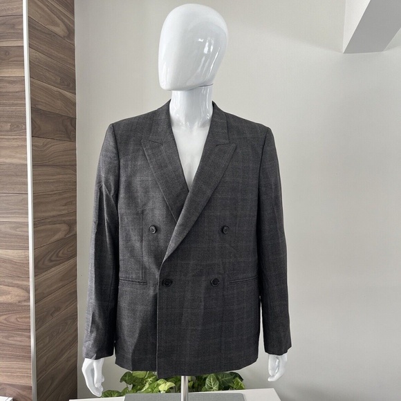 Paul Smith Blazer Grey Plaid Double Breasted Sz 44 Men's NEW - Picture 1 of 11